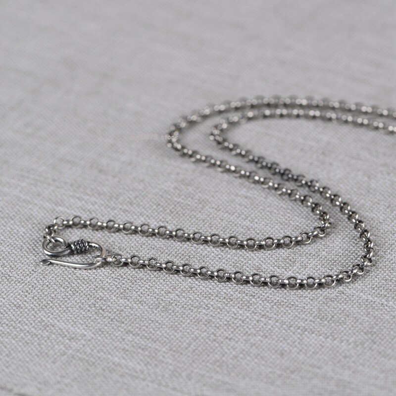 Pure S925 Sterling Silver Necklace Women’s 3mm Rolo Chain Circle Link 16-32inchL