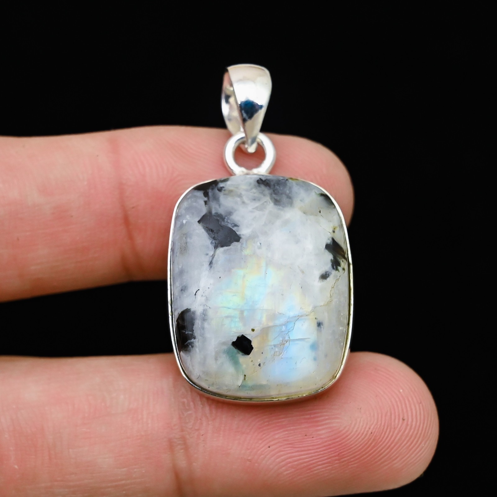 Rainbow Moonstone Gemstone 925 Sterling Silver Handmade Pendant Jewelry Gift For