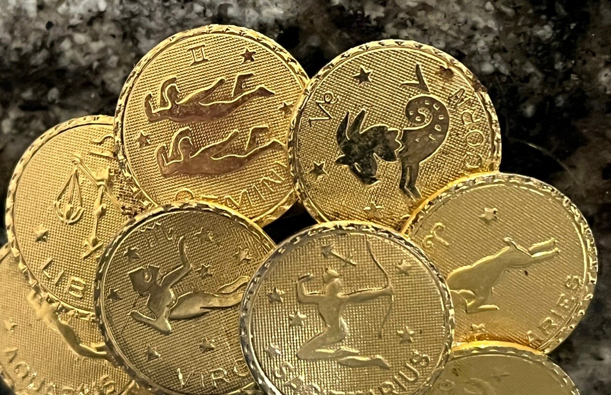 Brooch Astrological 12 Month Golden Color 2 1/4” Round Great Detail