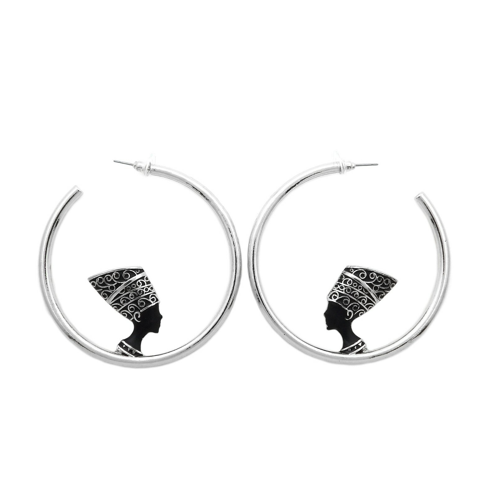 Women’s Egypt Queen Nefertiti 1.75″, 2.35″ Pierced Fashion Hoop Earring