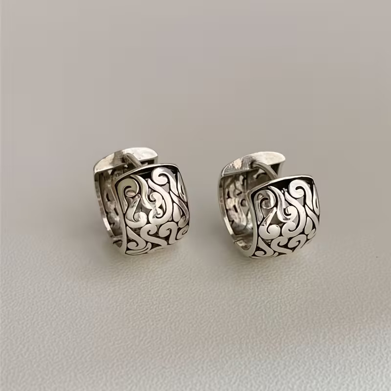 925 Silver Retro Hollow Pattern Earrings for Women