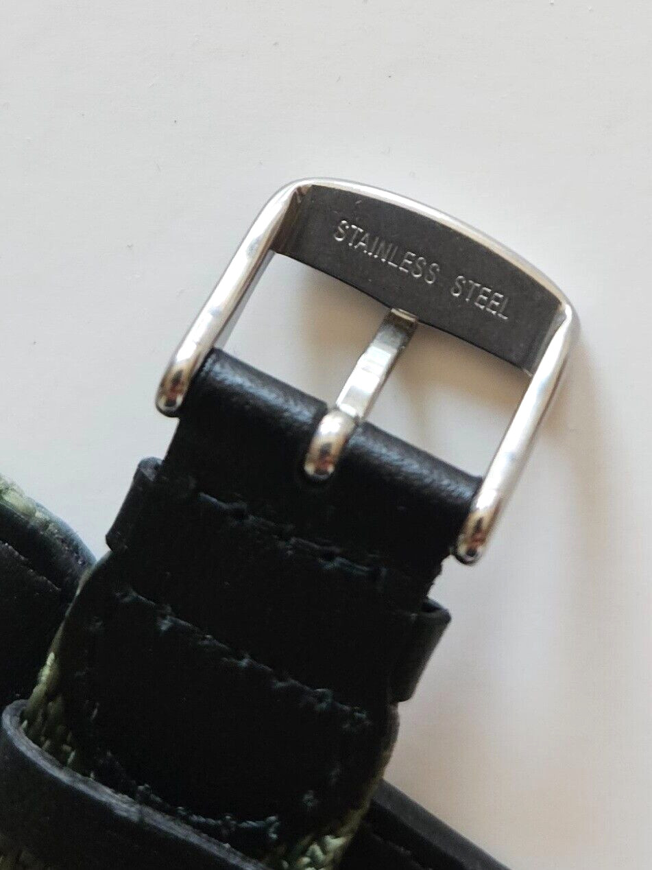 19mm – Swiss Army Style Black & Green Leather / Nylon Sports Watch Band