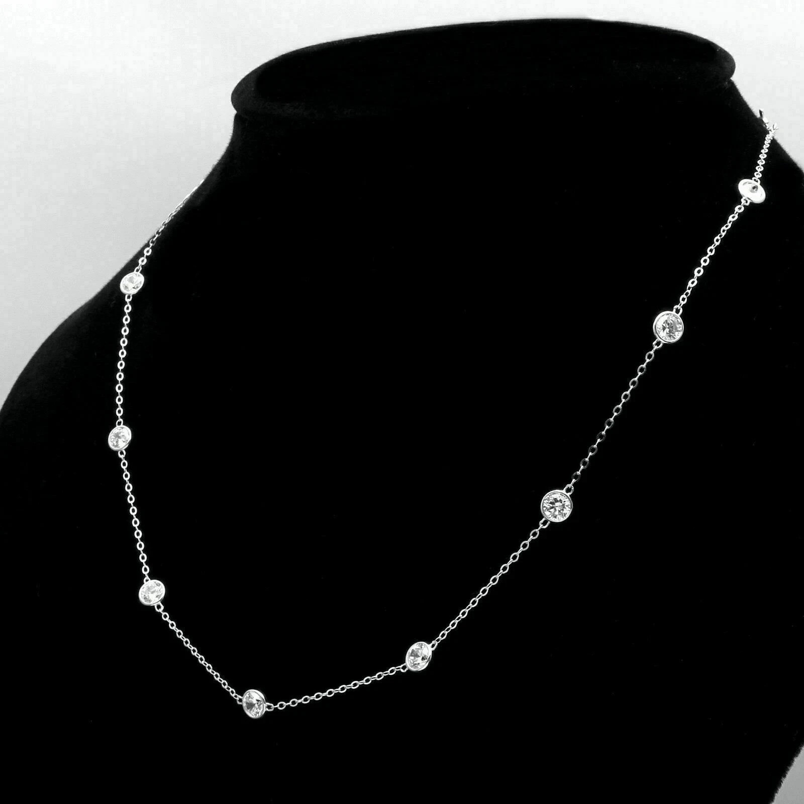 By Yard Station Necklace 3Ct Round Lab Created Diamond 14k White Gold Finish