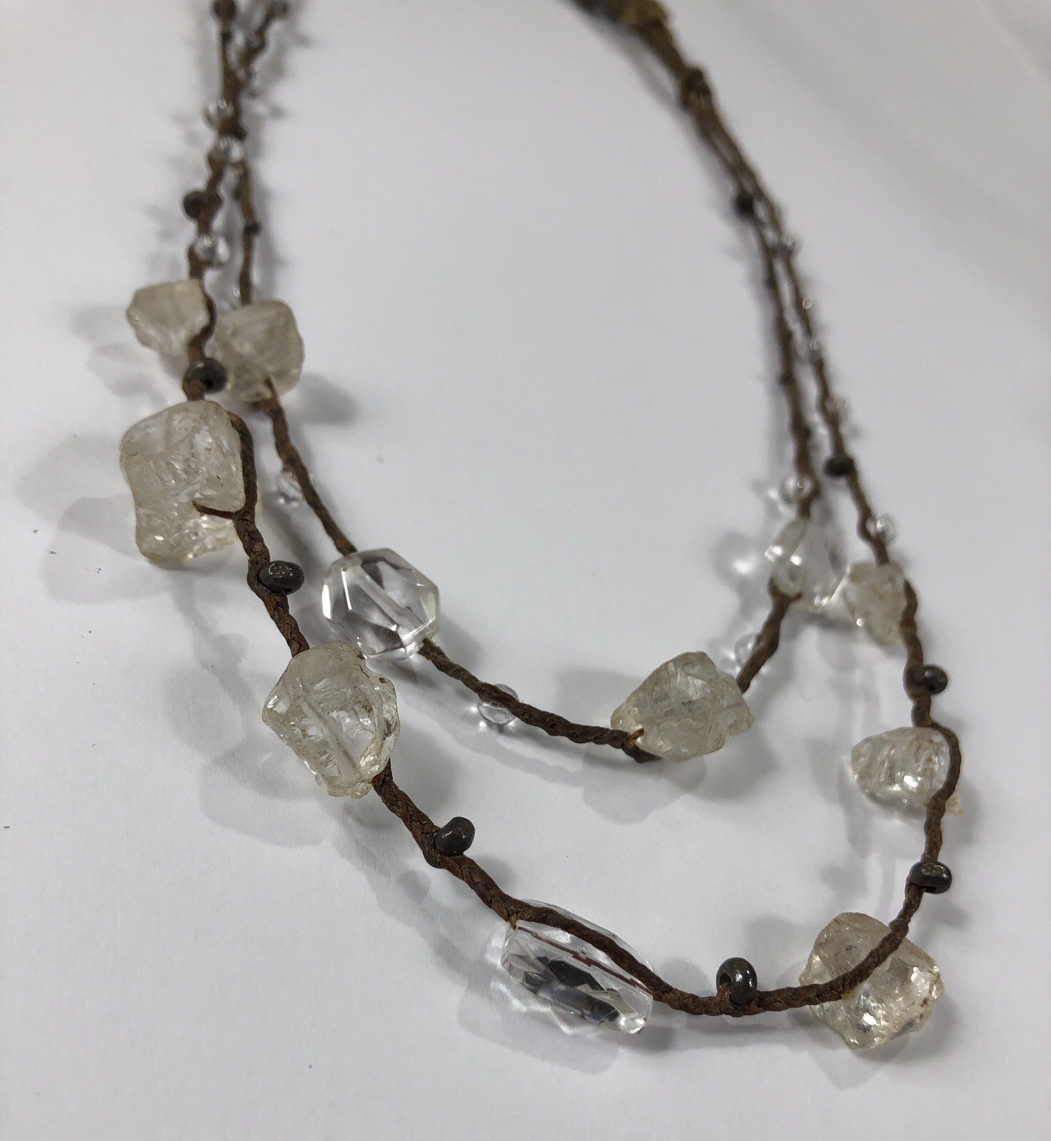 CL Necklace Sterling Silver Quartz Bead Braided Twine – 15 in Length
