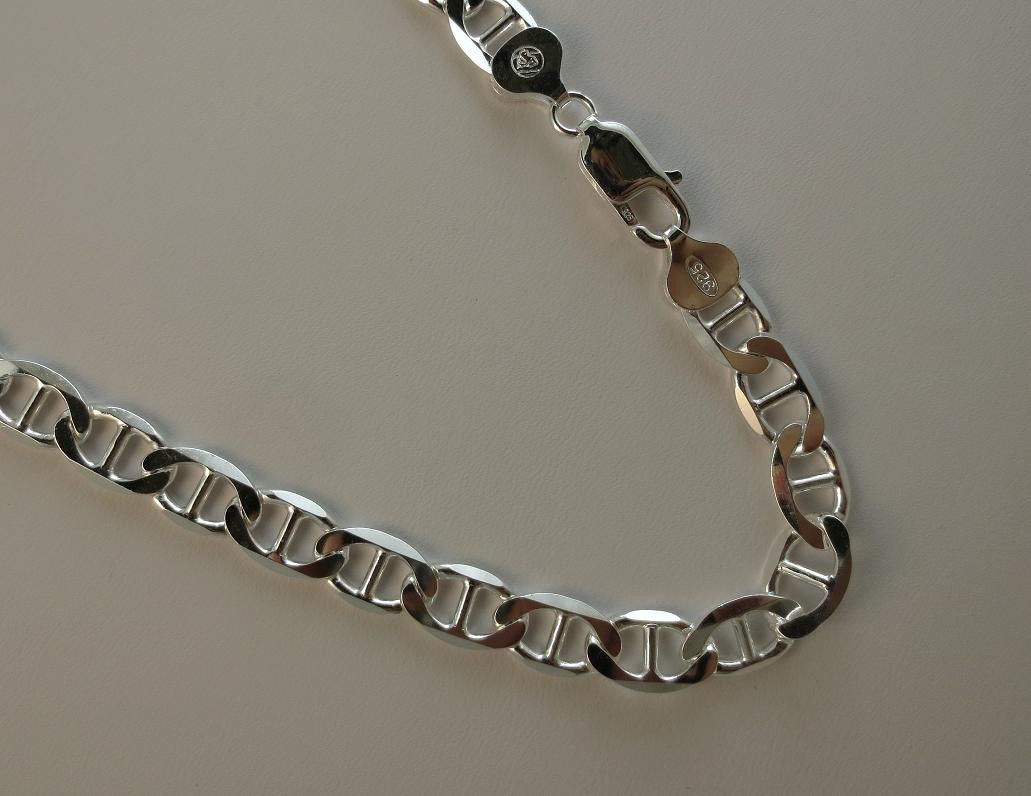 8mm Marina Chain 7,8,9,10,18,20,22,24,28,30inch Pure 925 Italian Sterling Silver