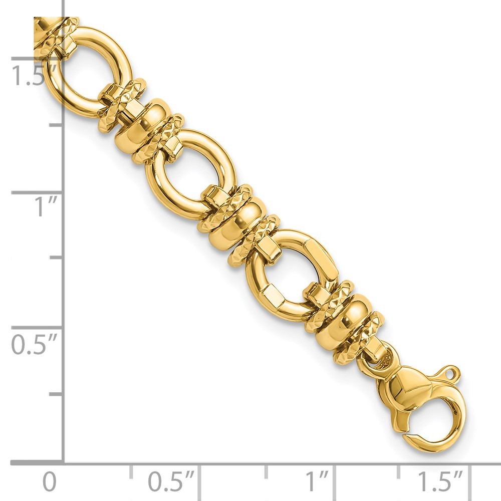 14K Yellow Gold Polished and Textured 8mm Fancy Link Bracelet 7.75″