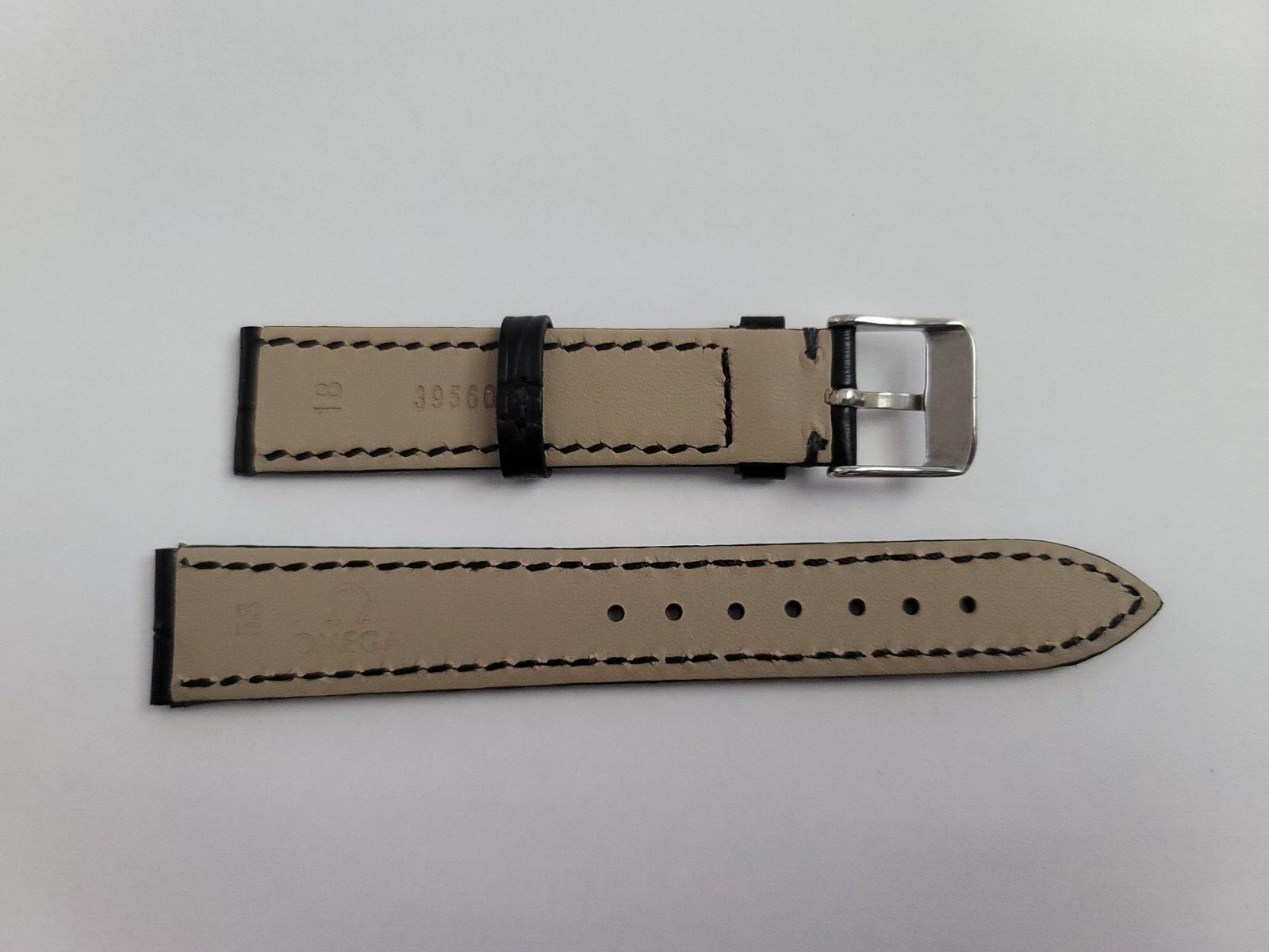 Omega 18mm Black Leather Strap with Silver Buckle For Constellation Seamaster
