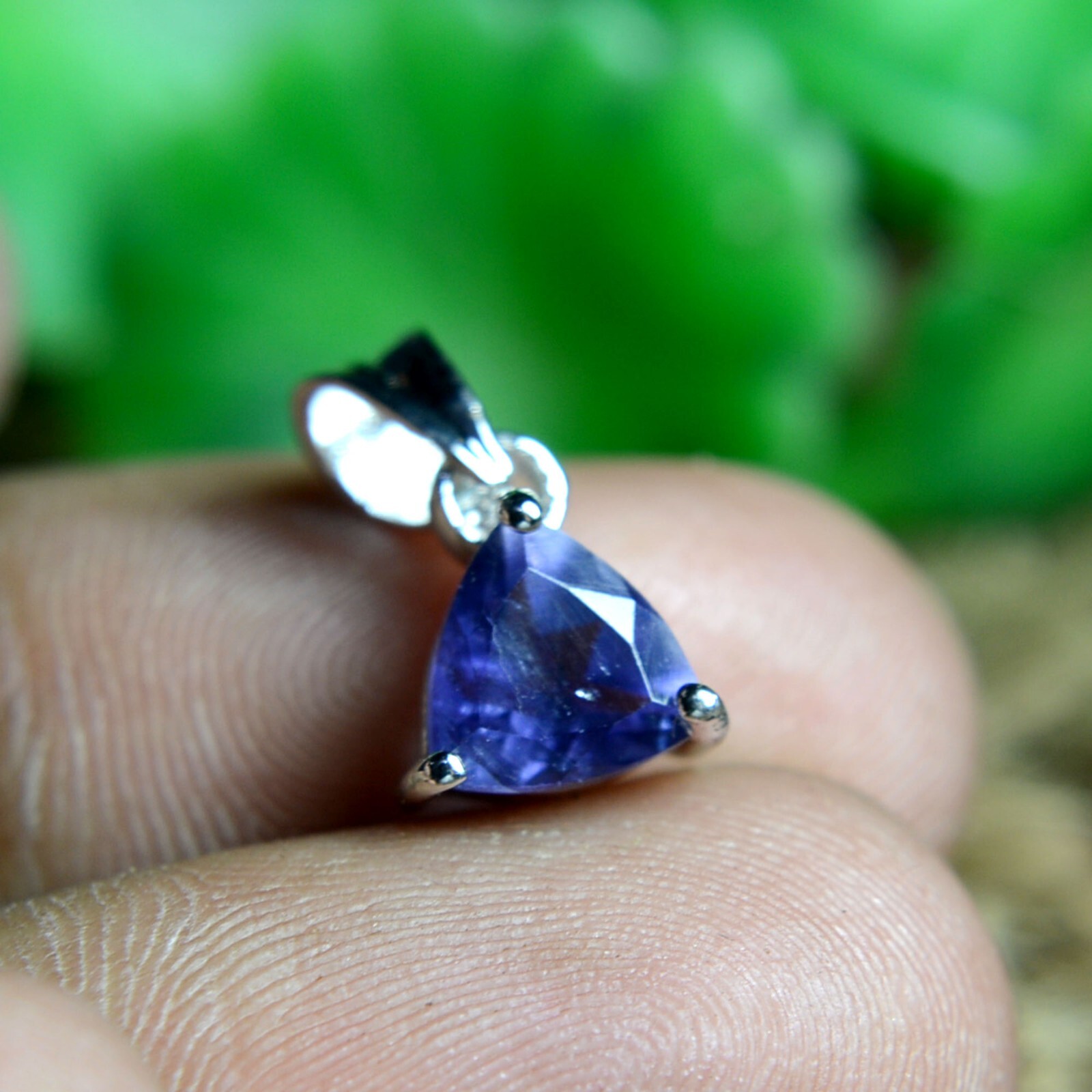 Natural Iolite Trillion Cut Gemstone 925 Sterling Silver Women Handmade Pendant