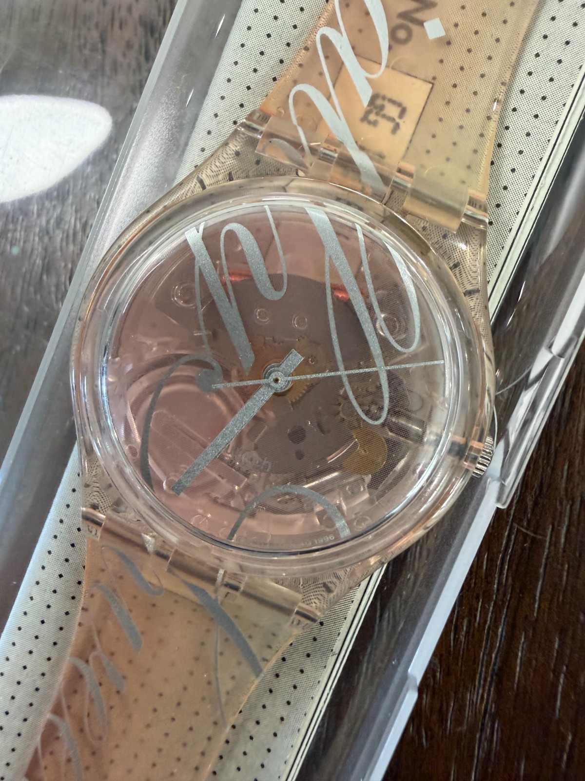 1997 Swatch Sweetened GR132 Transparent Skeleton Dial 34mm NOS Boxed Running