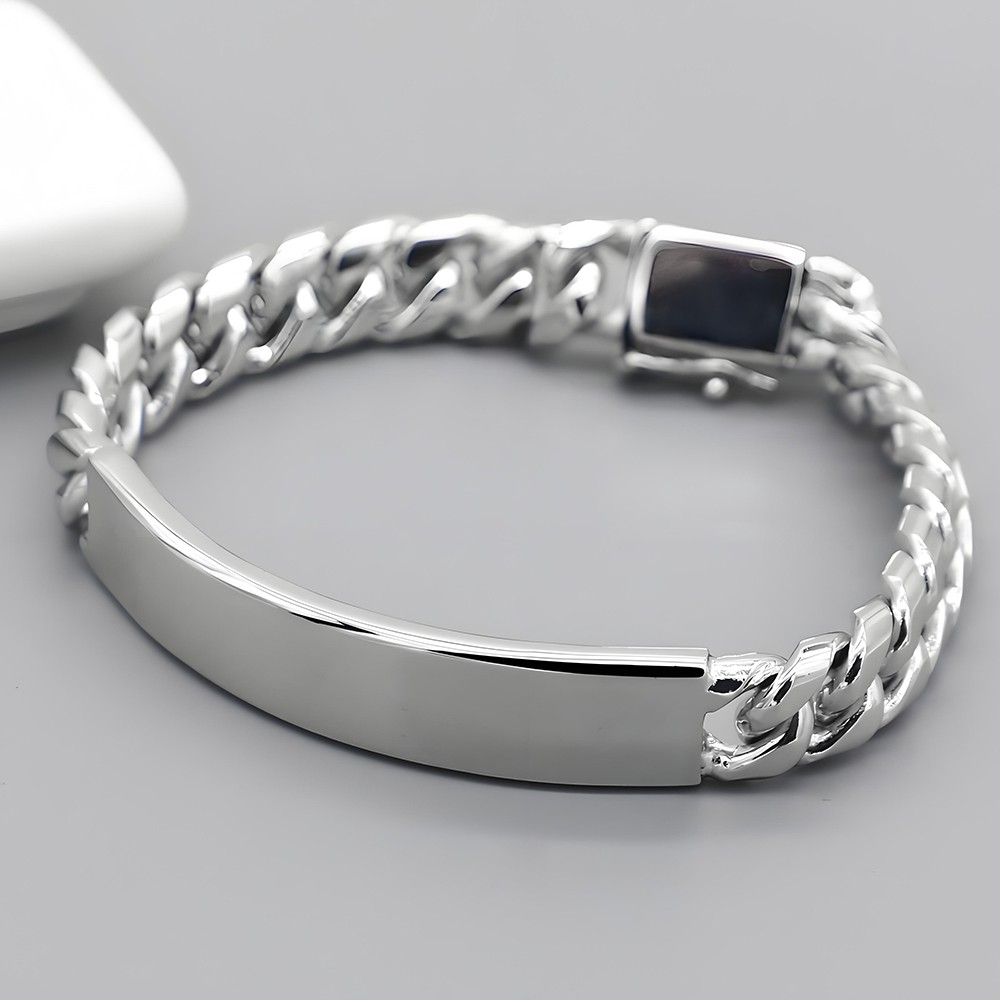 Solid 925 Sterling Silver Mens Link Chain Bar Miami Cuban Bracelet 10mm ALL SIZE