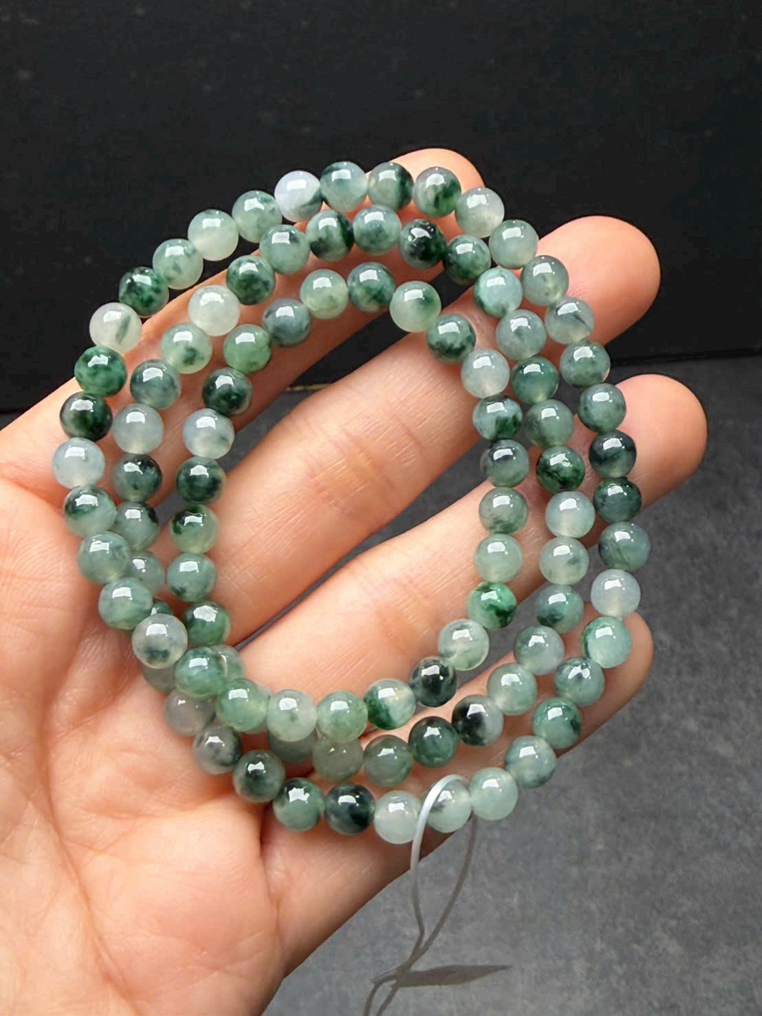 Burmese Natural A Untreated Jadeite Necklace 95 Beads Icy Moss Green 5.7-6mm