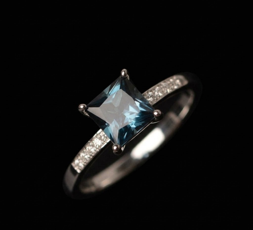 London Blue Topaz Princess Cut Ring, 925 Sterling Silver Engagement Ring