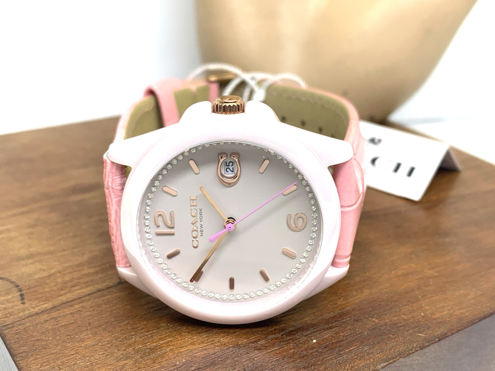 Coach Women’s Watch 14503926 Greyson Quartz Blush Pink Ceramic Leather Band 36mm