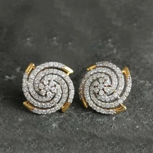 14K Yellow Gold Plated 2.00Ct Round Cut Simulated Diamond Stud Cluster Earrings