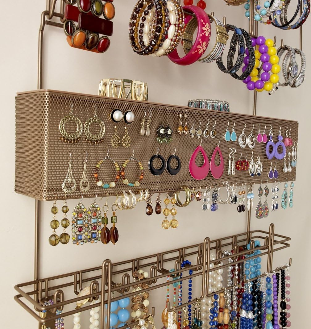 Hanging Jewelry Organizer #7100 in Bronze Over the Door/Wall Holds Over 300 Piec