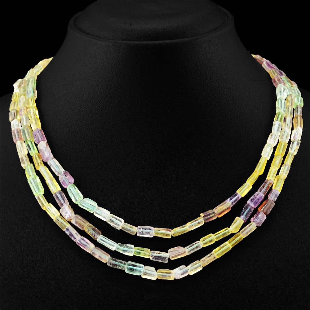 302.00 CTS NATURAL 3 STRAND MULTICOLOR FLOURITE BEADS NECKLACE – LOWEST PRICE