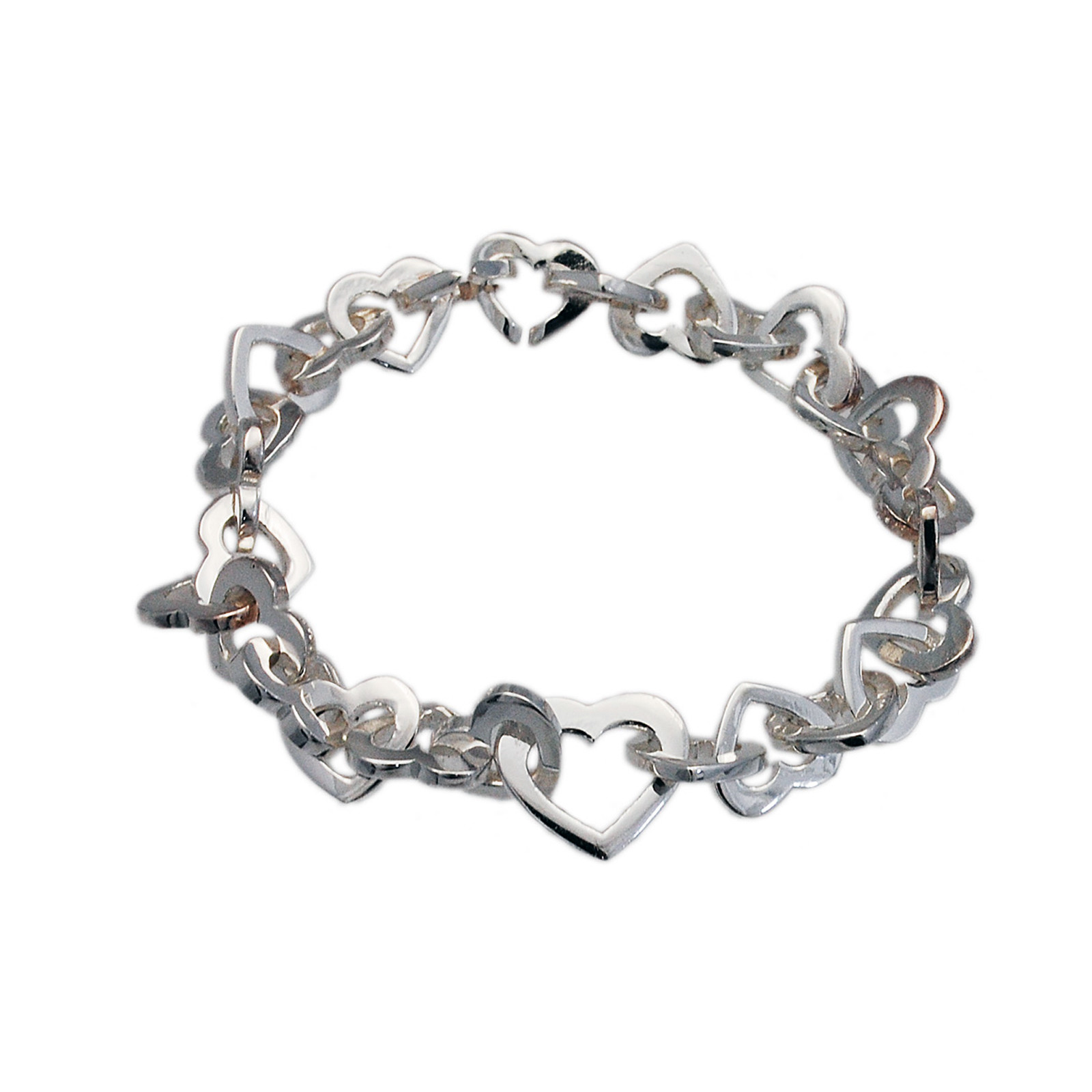MULTI LOVE HEARTS CHAIN LINK 925 STERLING SILVER GOTHIC BIKER BRACELET ks-b049