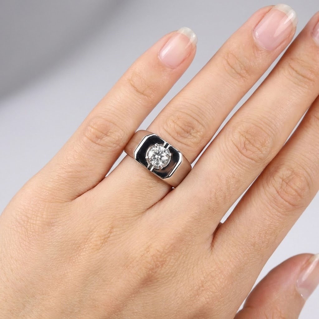 Solid 14K White Gold Solitaire Mens Ring 1.72 CT Round Lab-Grown Diamond G SI2