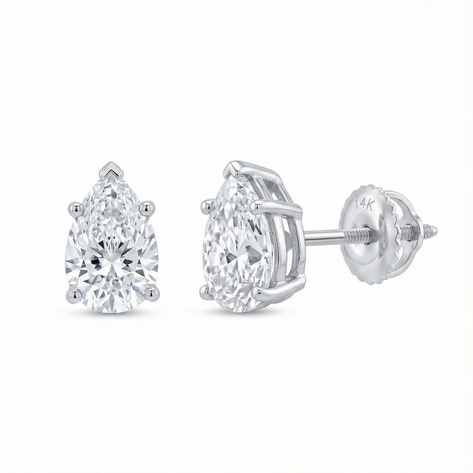 2 Ct Pear Lab Created Moissanite Earrings 18k White Gold Vermeil Screw