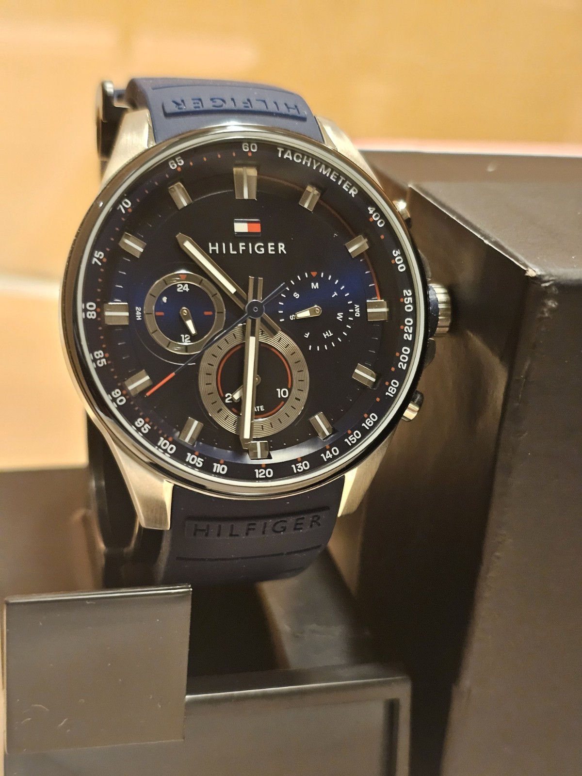 Tommy Hilfiger Men’s Analog Quartz Tachymeter Multi-Dial Blue Strap w/ Box