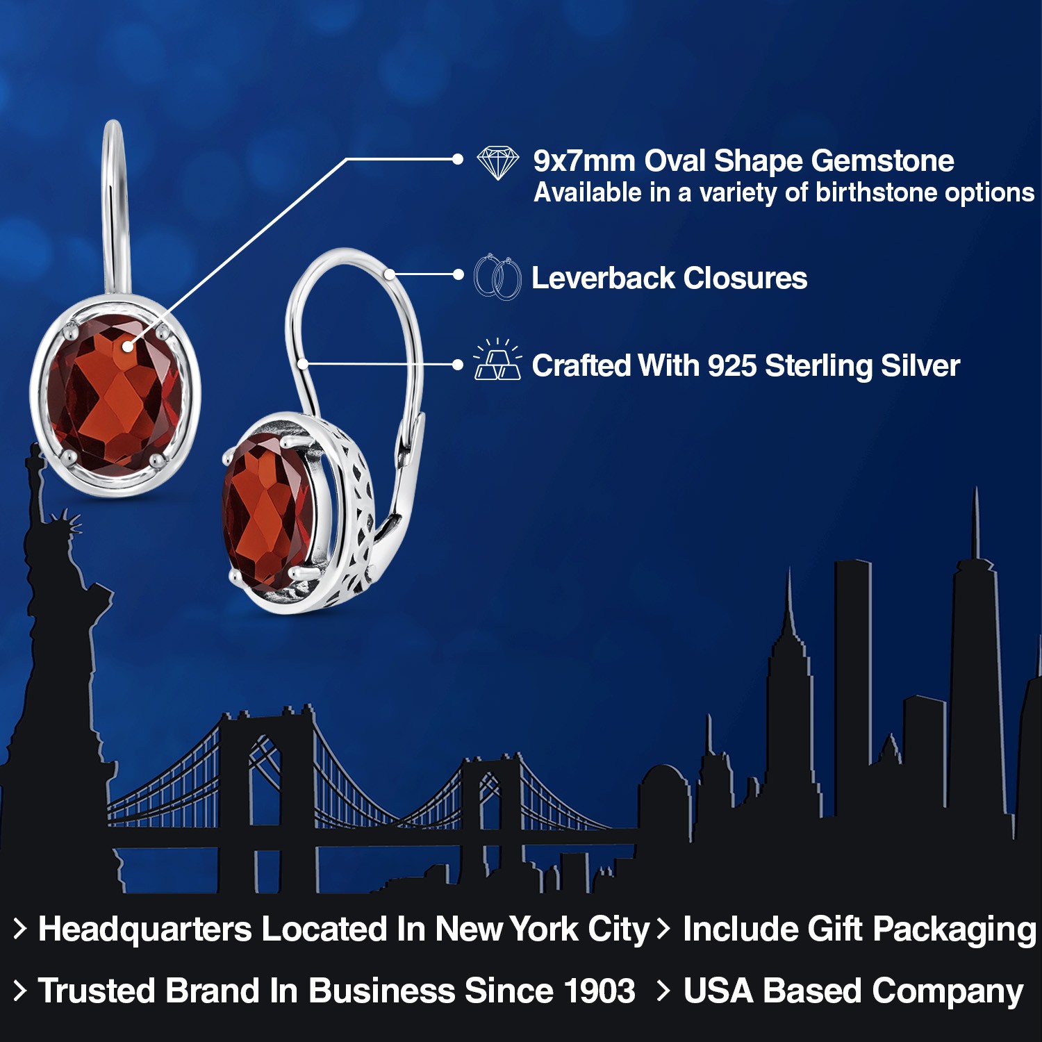 925 Sterling Silver Garnet Dangle Earrings For Women (3.60 Cttw, Gemstone