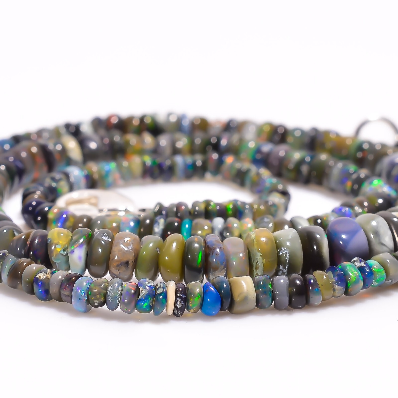 Natural Black Ethiopian Opal Rondelle Smooth Beads 3X2 6X4mm Necklace 17″ A-5266
