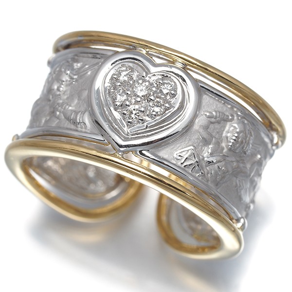Auth Carrera y Carrera Ring Diamond Ronda Angel Heart US6-6.25 18K YG/WG