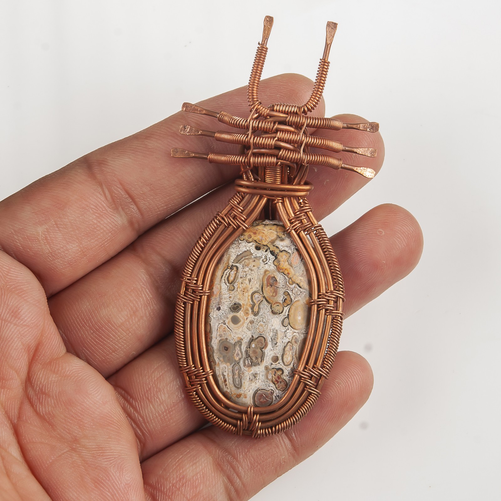 Leopard Skin Jasper Stone Birthday Wire Wrap Bezel Mother Pendant Jewelry Copper