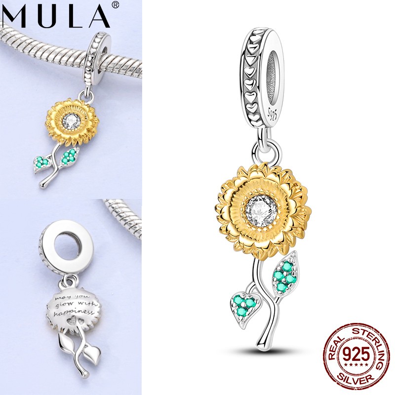 MULA European 925 Sterling Silver Charm CZ Sunflower Dangle for Women Bracelet