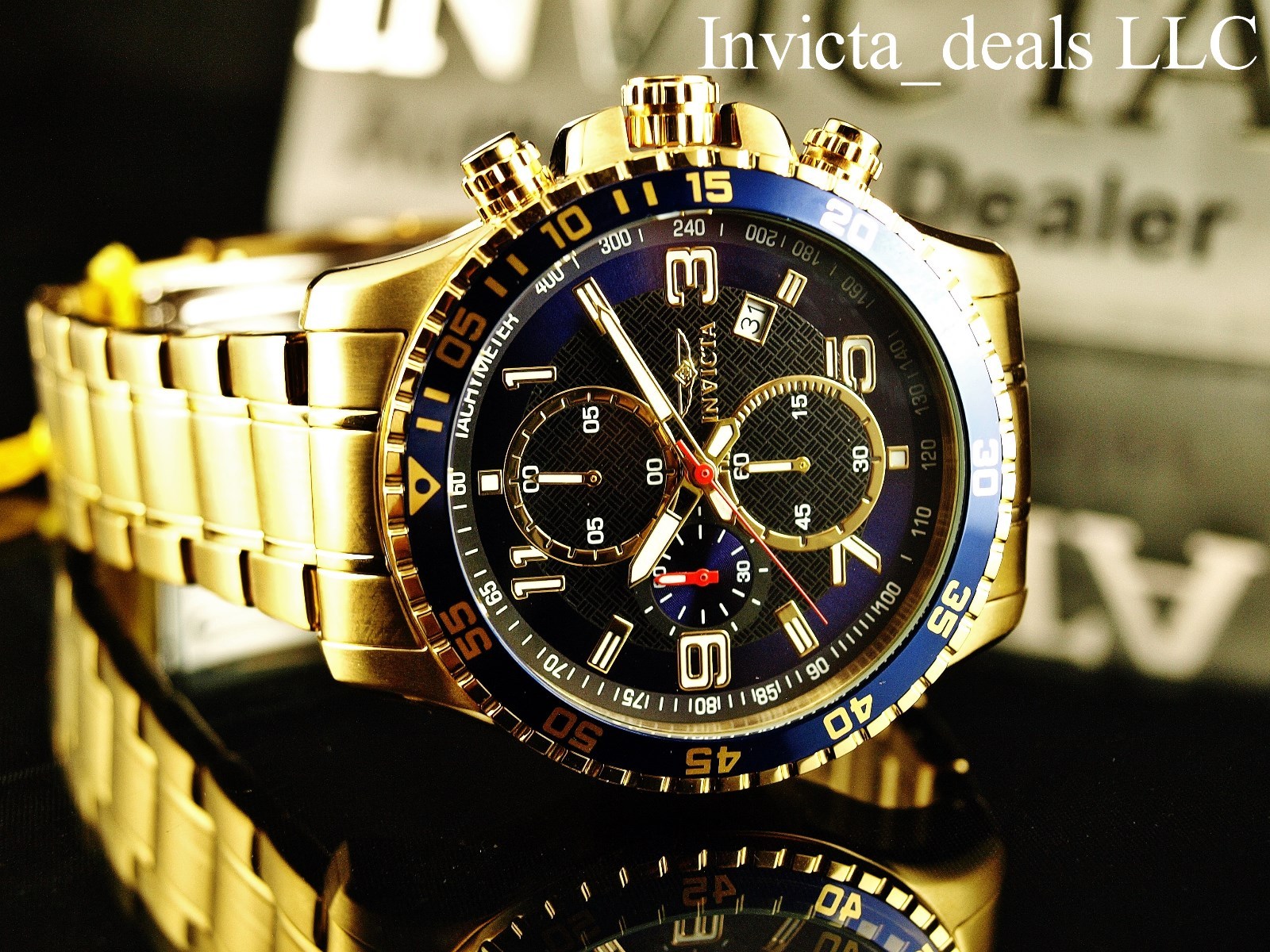 Invicta Men’s 45mm Specialty Chronograph 18K Gold Plated Blue Dial SS Watch