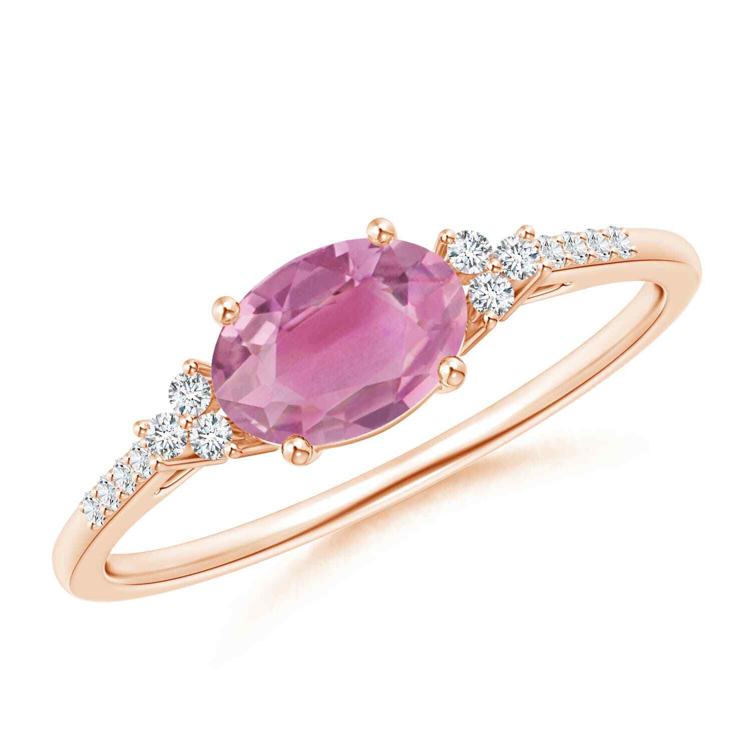 ANGARA Natural 0.89 Ct Pink Tourmaline Ring with Diamond in 14K Gold