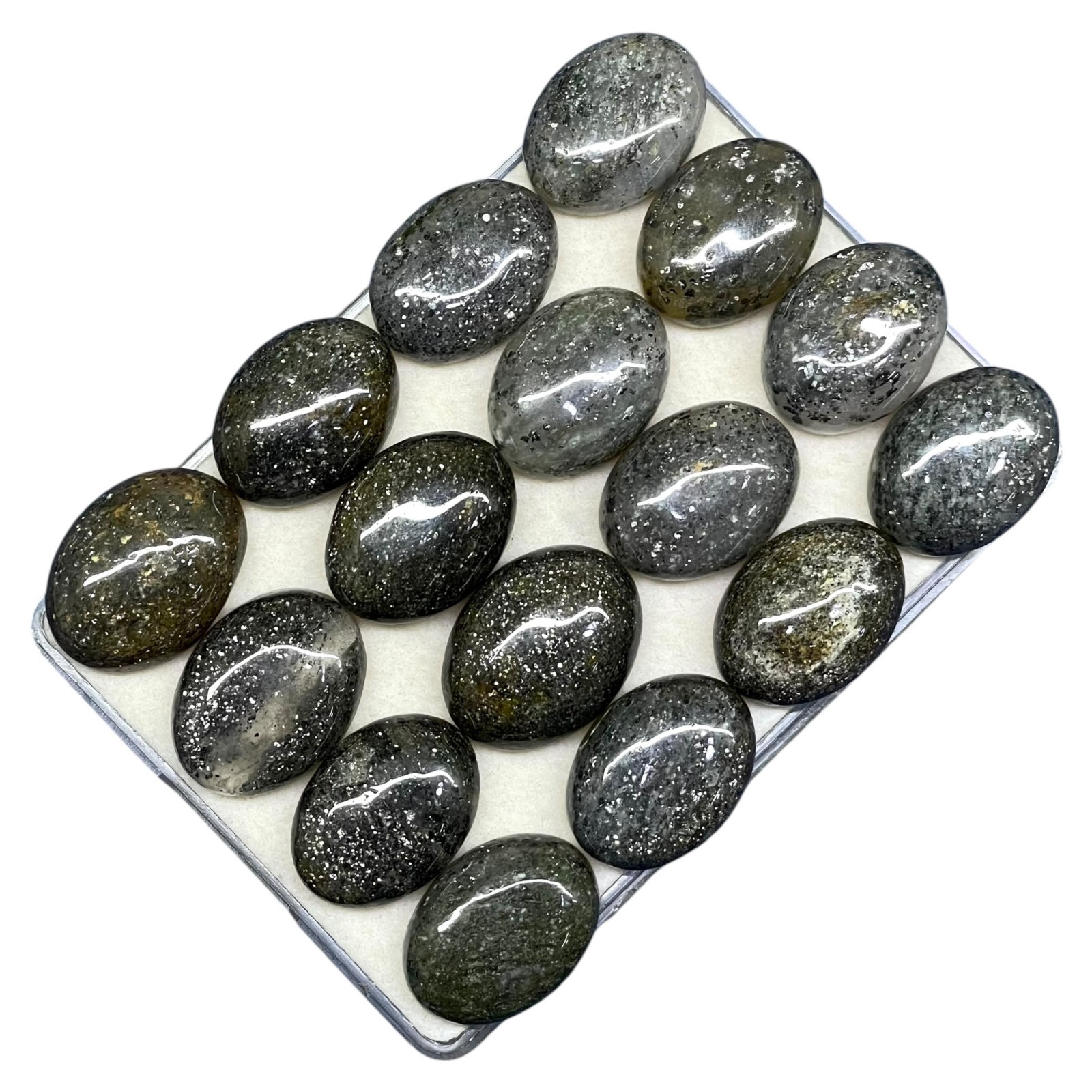 16 Pcs Natural Black Sunstone 20-21mm Loose Cabochon Sparkling Glitter Gemstones