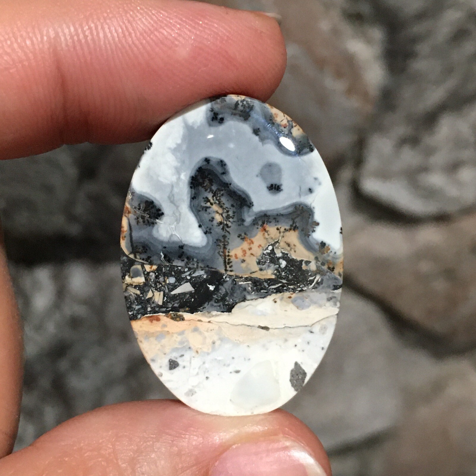 33x23x5mm Fine Scenic Oval Maligano Jasper Cabochon Picture Stone