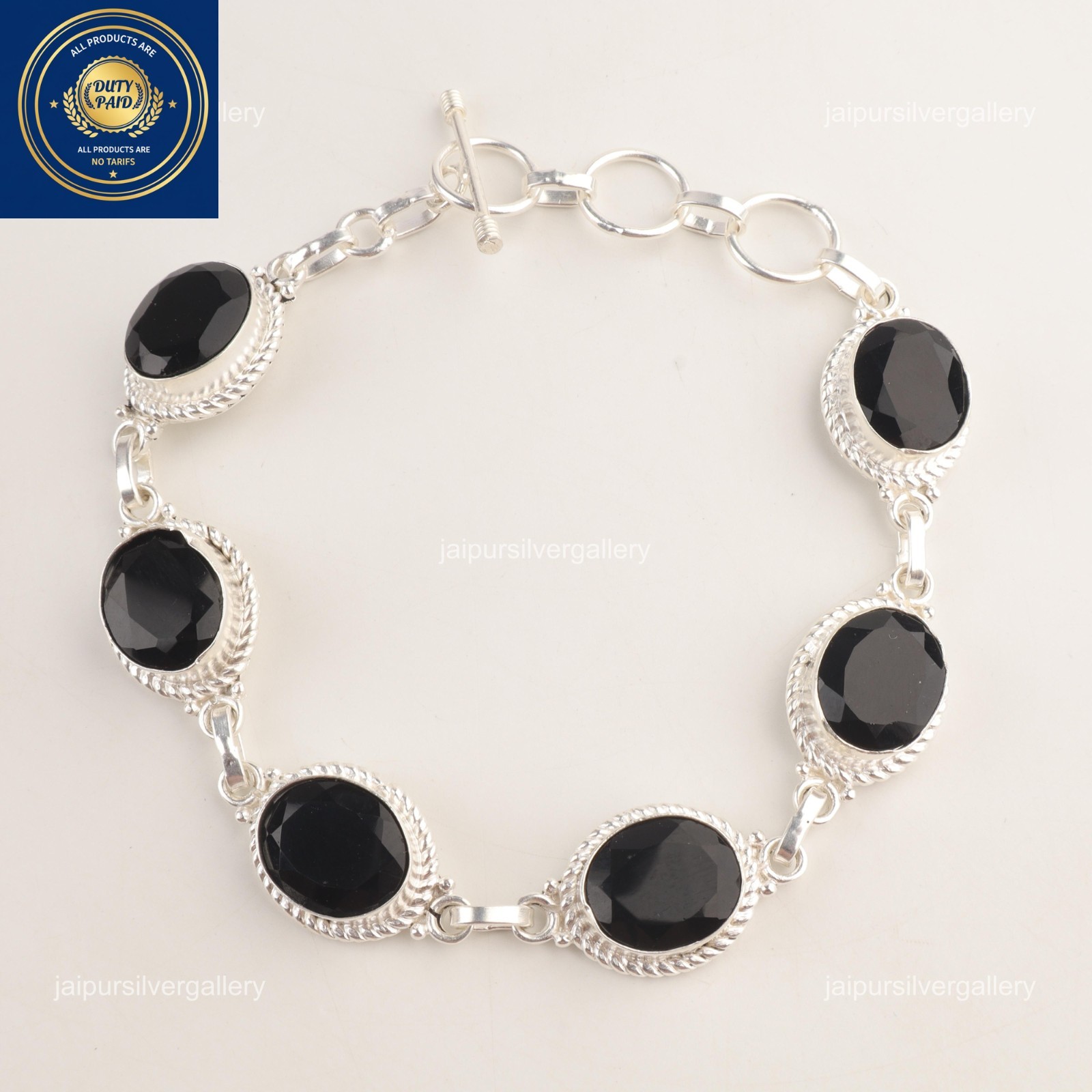 925 Silver Black Onyx Gemstone Jewelry Handmade Everyday Bracelet 8.5″ For Women