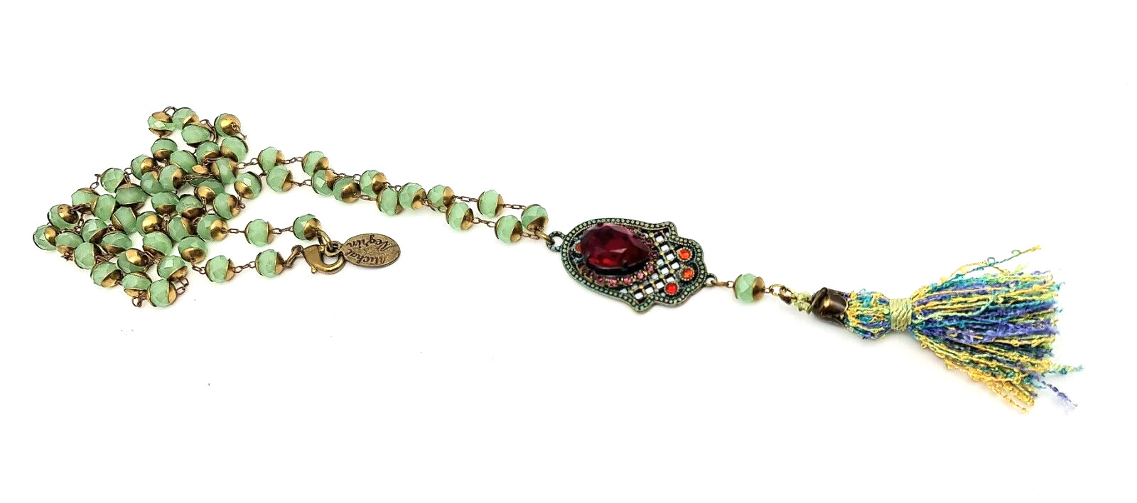 Beautiful Long Necklace With Hamsa Pendant With Crystals By Michal Negrin