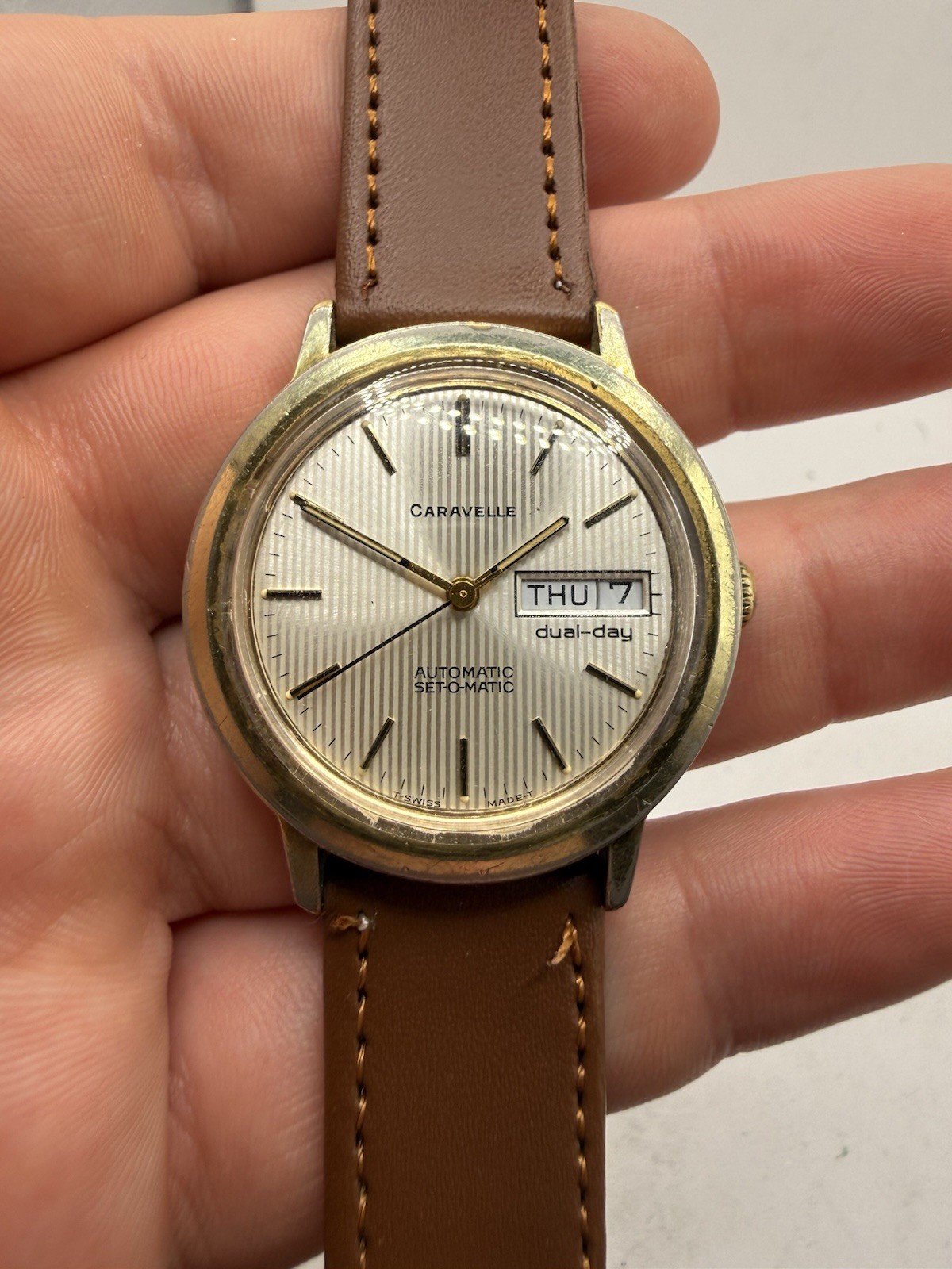 1978 Caravelle Set-O-Matic Automatic Men’s Wrist Watch Swiss Date Stainless