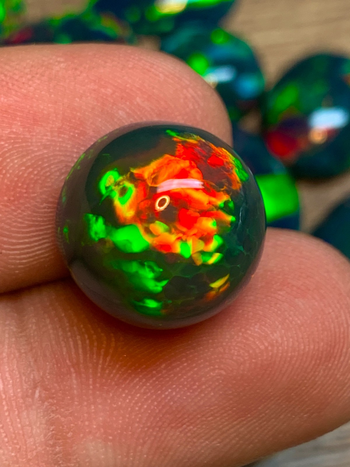 Ethiopian Opal Gemstone 9.65 Carat Round Cabochon Honeycomb Black Welo Opal Gem