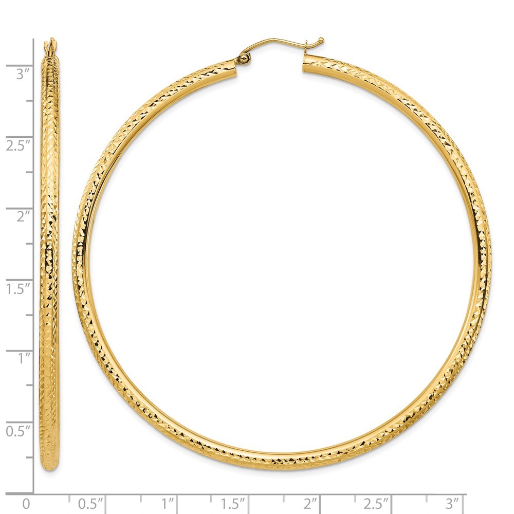 10k Yellow Gold 3mm Hoop Earrings for Women 4.77g L-71.8mm, W-70mm