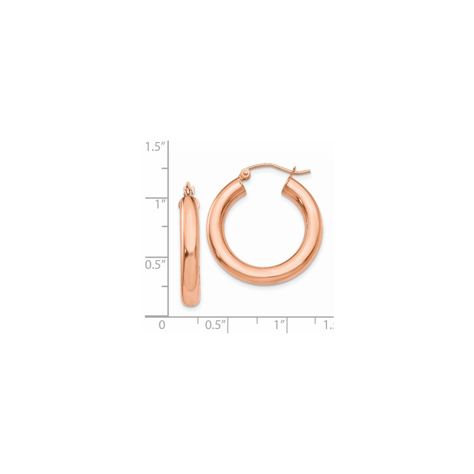 14k Rose Gold Hoop Earrings Women Solid Round Polished Minimalist Lightweight