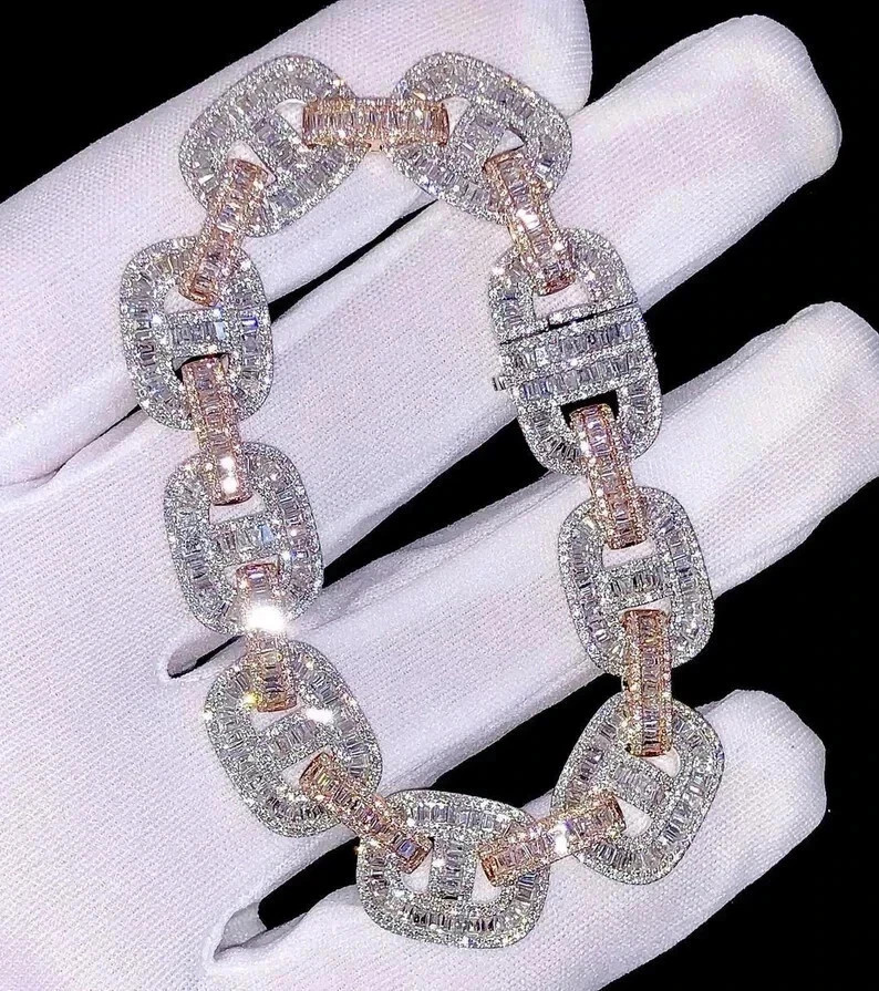 7CT Baguette Lab Created Diamond Men’s Tennis Bracelet 14K Two Tone Gold Finish