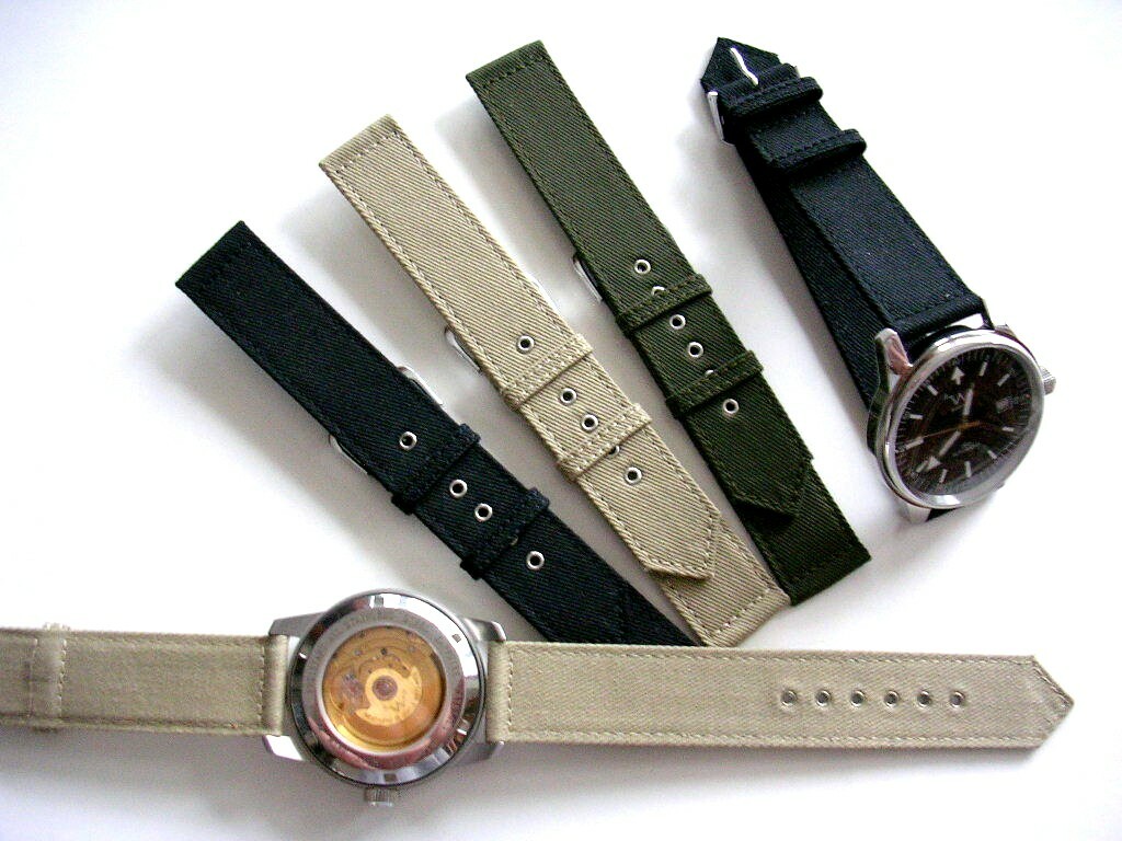 16mm Black Canvas WWII 2pc Military watchband strap MoD nato IW SUISSE 18 20 usa