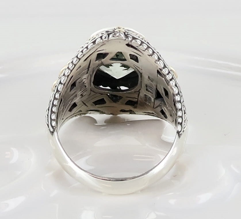 MIDAS STERLING SILVER & 14K YELLOW GOLD PERIDOT RING