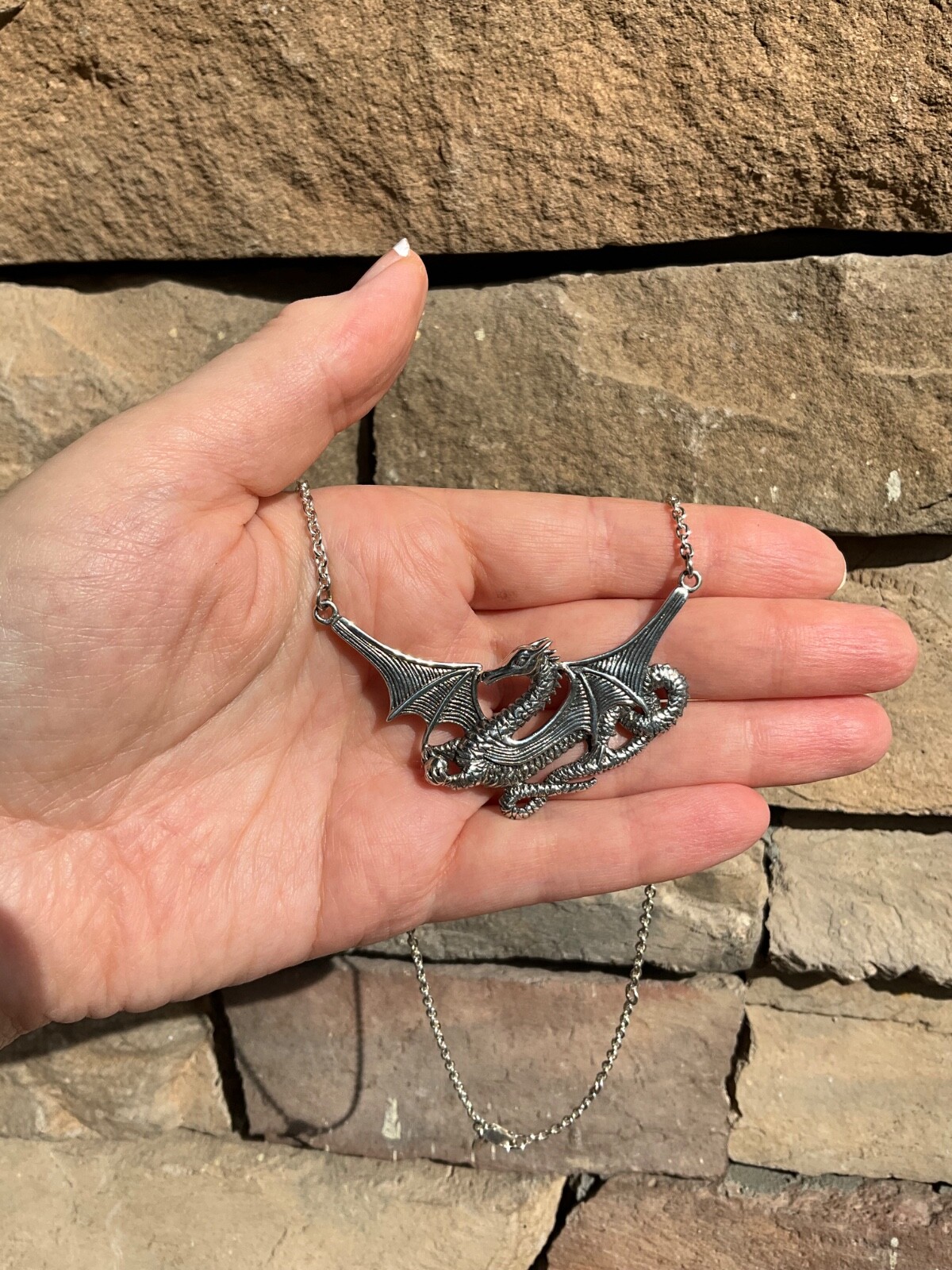 Huge Sterling Silver Dragon Necklace Peter Stone