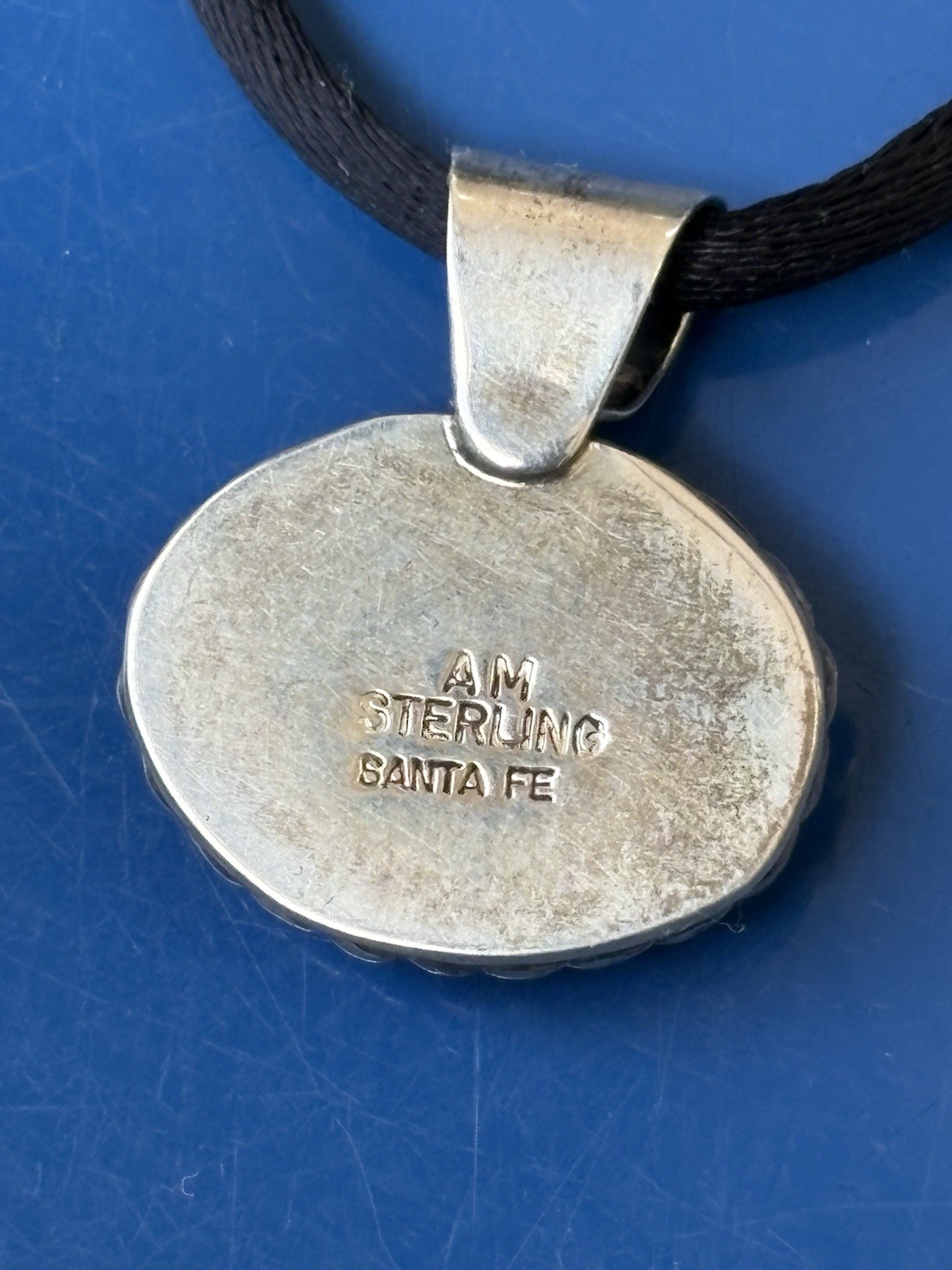 Vintage Sterling Silver AM Santa FE Pendant Necklace Southwestern Multi Stone 7g
