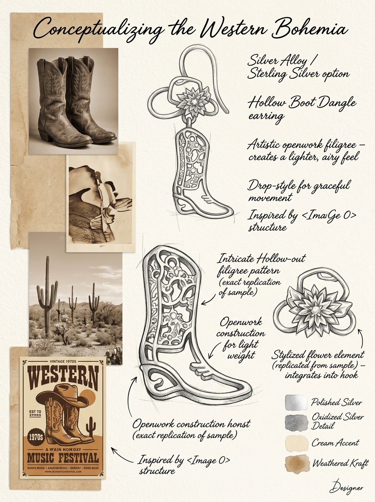 2pcs Western Cowboy Hollow Boot Earrings Unique For Daily Wear And Festivals