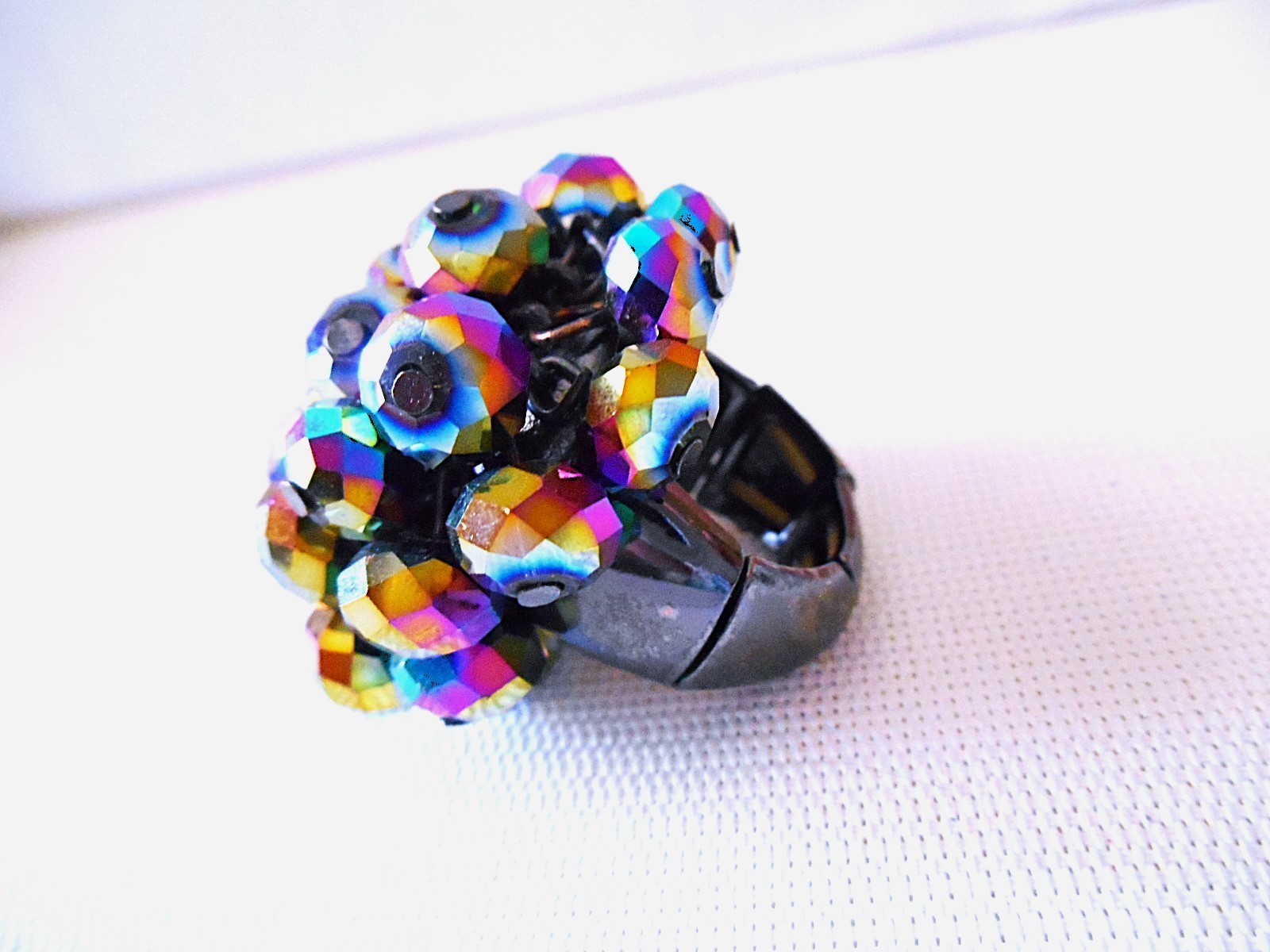 Black Multi-color Iridescent Beaded Stretch Ring