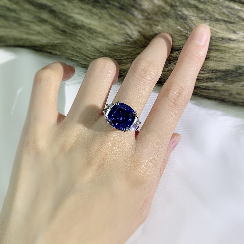 9ct Lab Grown Royal Blue Sapphire Ring, 18K Gold Vermeil, Stylish Statement