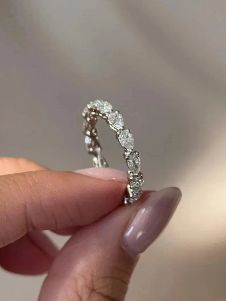 1.00Ct Pear Cut Natural Diamond Eternity Wedding Band 950 Platinum Size 6 7 8 9