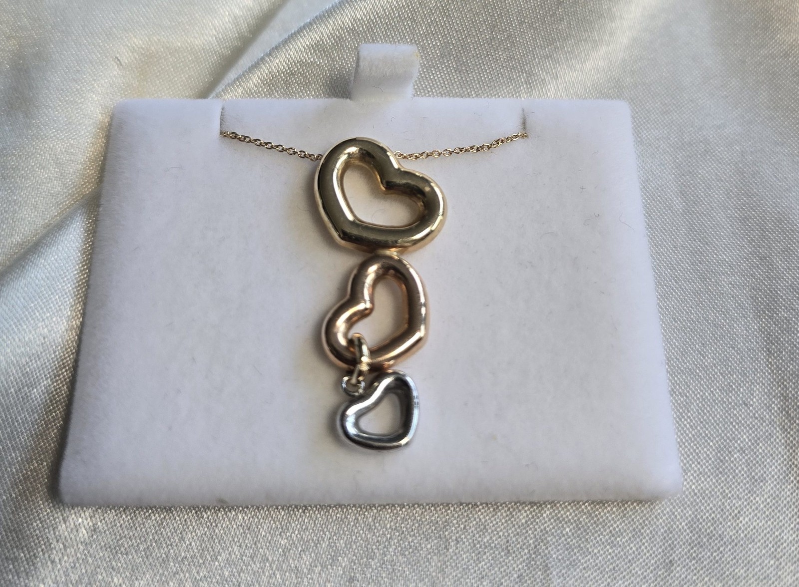 14ct Gold Three-Tone Open Heart Pendant Necklace 16inch/40cm
