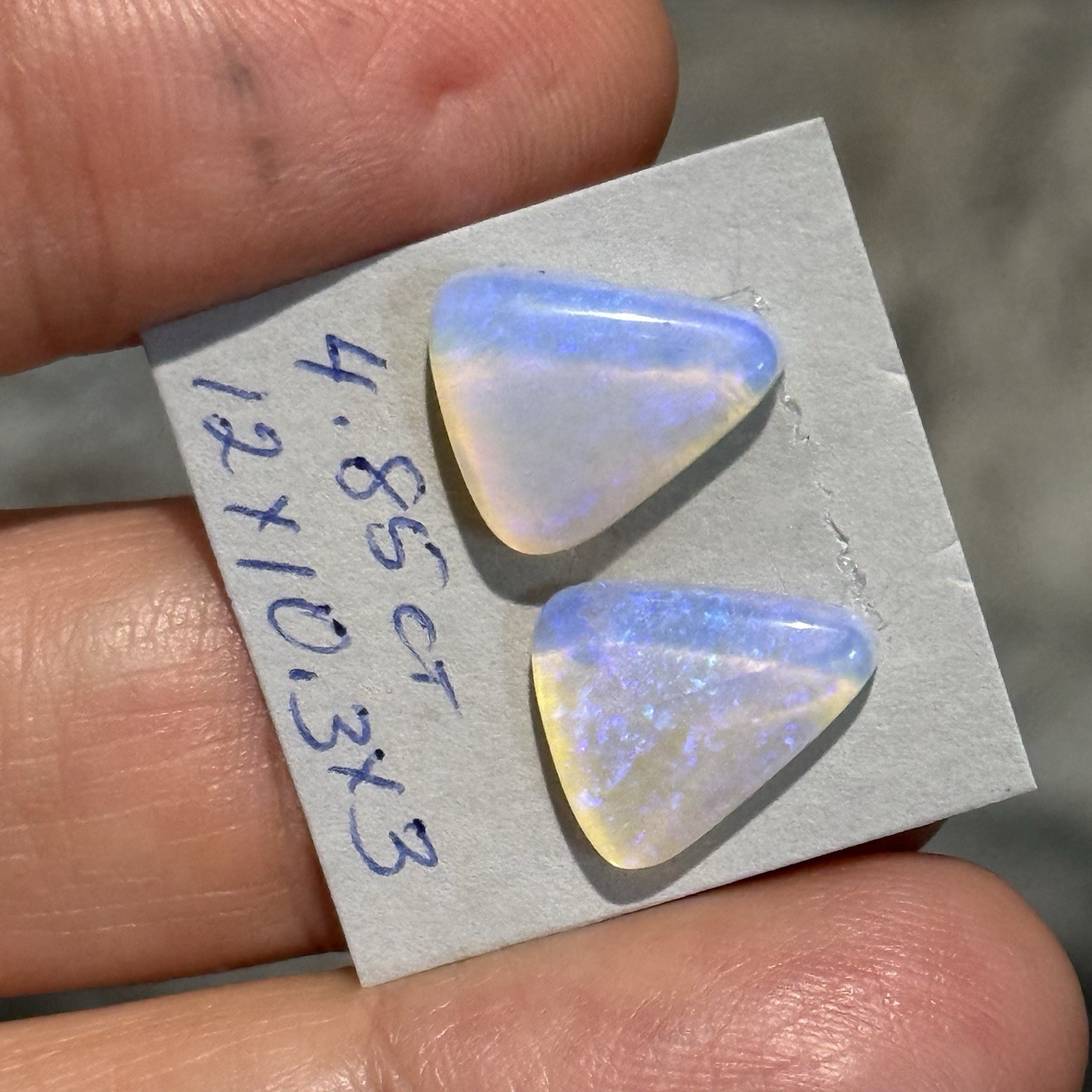 4.85ct 12×10.3×3.6mm Pair Clear Crystal Pipe Australian Opal Cabochon Gems